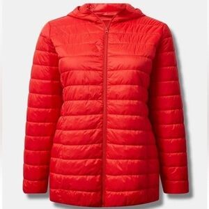 Torrid Packable Puffer Jacket Fiery Red Size 00 Large  (10–12)